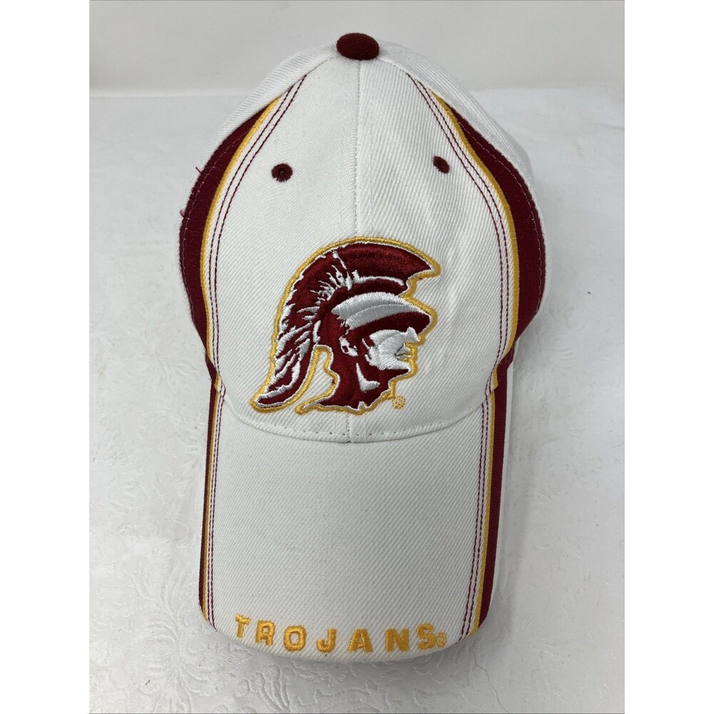 Vintage USC Trojans BG Headgear Adjustable Hat Cap Embroidery Broman White Red